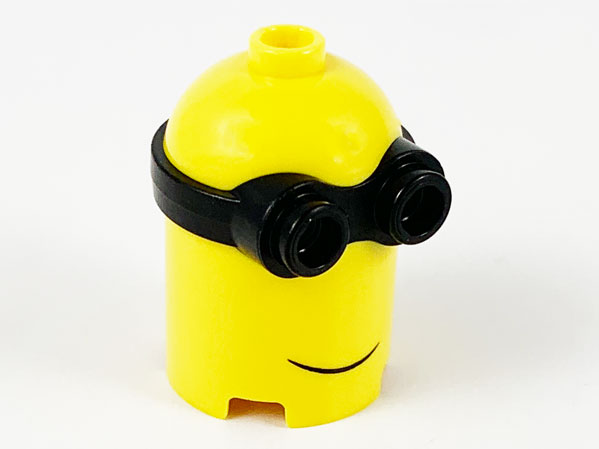 Minifigure, Head, Modified Minion, Extra Tall with Molded Black Goggles and Printed Grin Pattern