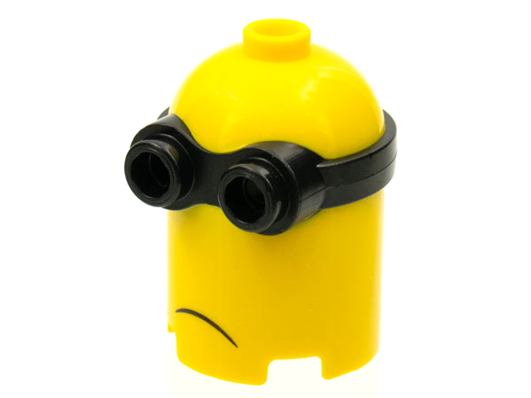 Minifigure, Head, Modified Minion, Extra Tall with Molded Black Goggles and Printed Frown Pattern