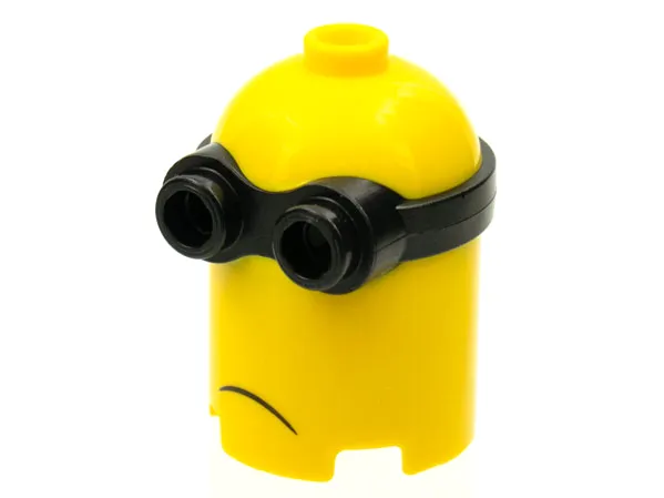 Minifigure, Head, Modified Minion, Extra Tall with Molded Black Goggles and Printed Frown Pattern