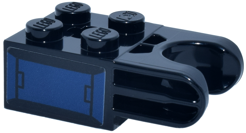 Technic, Brick Modified 2 x 2 with Ball Socket and Axle Hole - Straight Forks with Round Ends and Closed Sides with Dark Blue Mechanical Panel Pattern Model Right Side (Sticker) - Set 76316