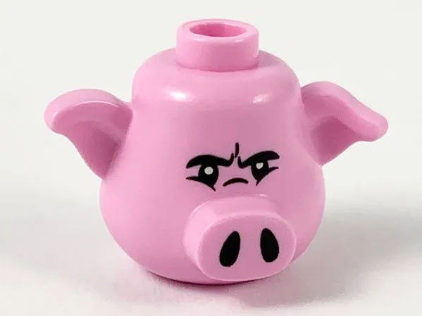 Minifigure, Head, Modified Pig, Stud on Top with Black Eyes and Nostrils Pattern
