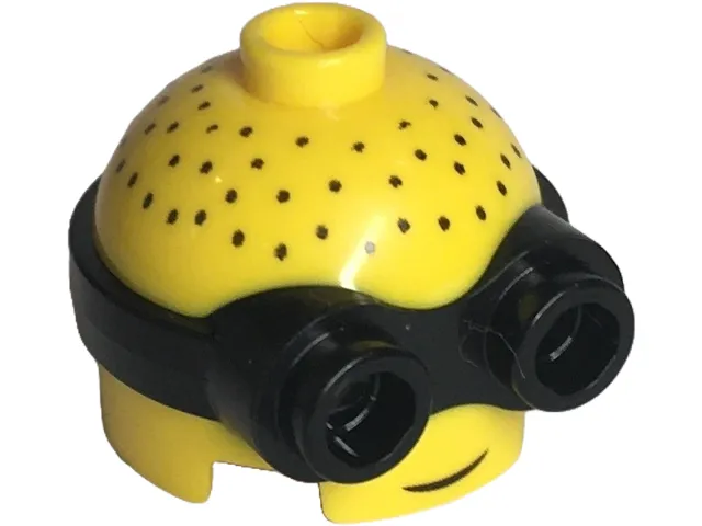 Minifigure, Head, Modified Minion, Short with Molded Black Goggles and Printed Grin and Hair Stubble Pattern