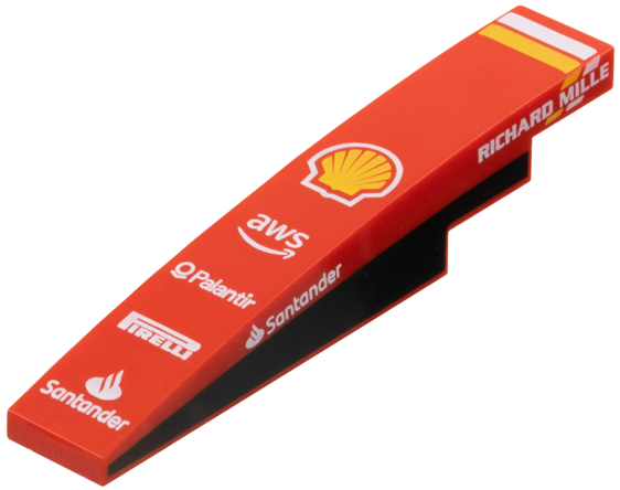 Slope, Curved 6 x 1 with White and Yellow Stripes, Shell Logo, 'aws', 'Palantir', 'PIRELLI', 'Santander' and 'RICHARD MILLE' Logos, Black Panel on Both Sides Pattern