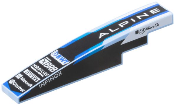 Slope, Curved 6 x 1 with Blue 'BWT', White 'ALPINE', 'banco BRB', 'MOBILIZE', 'PIRELLI', 'Microsoft', 'Castrol' and 'INFINOX' Logos on Black Background, Script 'H. Moser & Cie.' on Both Sides Pattern