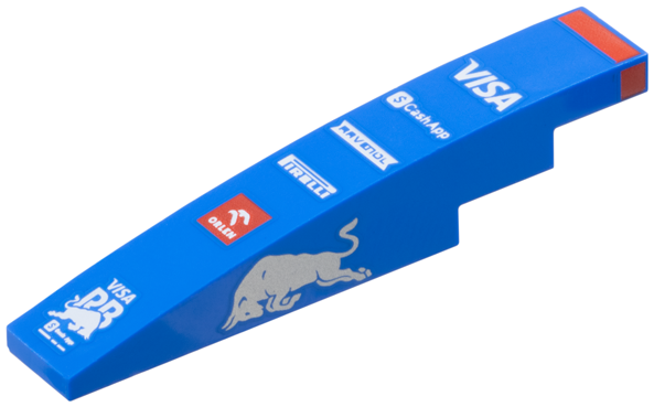 Slope, Curved 6 x 1 with Red Stripe, White 'VISA', 'CashApp', 'RAVENOL', 'PIRELLI', 'ORLEN' and 'RB' Logos, Silver Bull on Both Sides Pattern