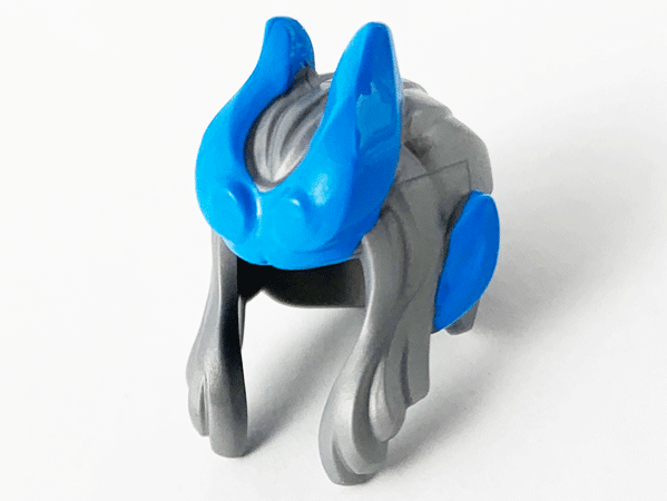 Minifigure, Hair Swept Back with 2 Side Locks, Dark Azure Horns and Pointed Ears Pattern