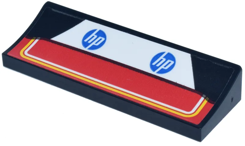 Arch 6 x 2 x 5/6 Inverted with White Panel with Blue 'hp' Circle Logo, Red Panel with Yellow and White Curved Lines Pattern (Sticker) - Set 77242