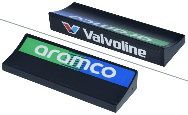 Arch 6 x 2 x 5/6 Inverted with White 'Valvoline' and Logo and 'aramco' on Bright Green and Blue Background Pattern (Stickers) - Set 77245