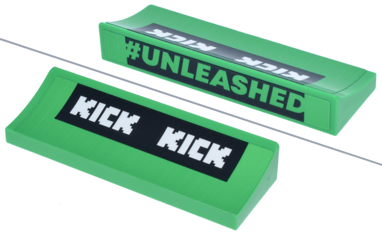 Arch 6 x 2 x 5/6 Inverted with '#UNLEASHED' and White 'KICK KICK' Logo on Black Rectangle Pattern (Stickers) - Set 77247