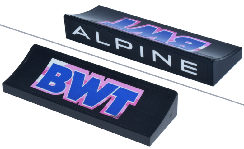 Arch 6 x 2 x 5/6 Inverted with White 'ALPINE' and Blue and Bright Pink 'BWT' Logo Pattern (Stickers) - Set 77248
