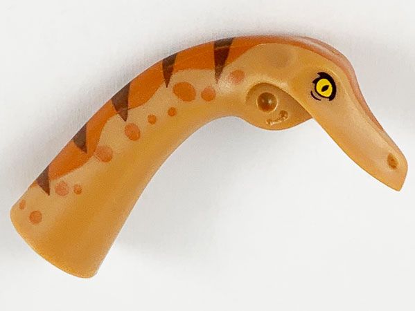 Dinosaur Head Gallimimus with Axle Hole, Dark Orange Patch on Back and Dark Brown Stripes Pattern