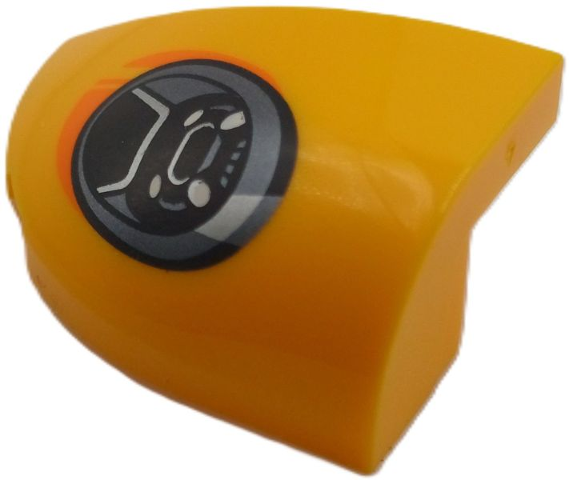 Slope, Curved 3 x 2 Left with Black, Dark Silver and Silver Headlight with Orange Shadow Pattern