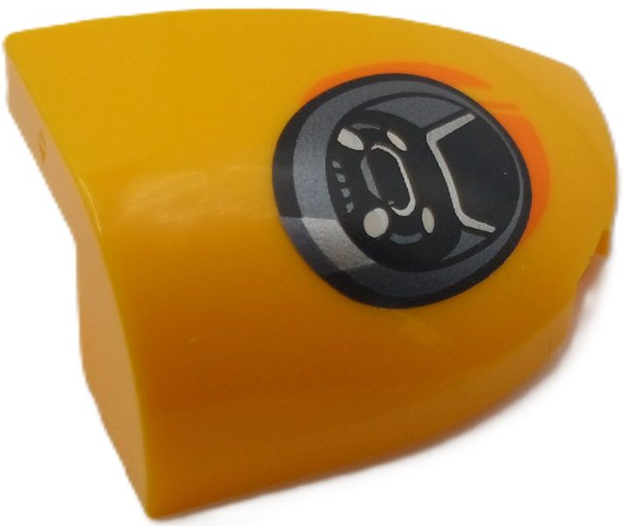 Slope, Curved 3 x 2 Right with Black, Dark Silver and Silver Headlight with Orange Shadow Pattern