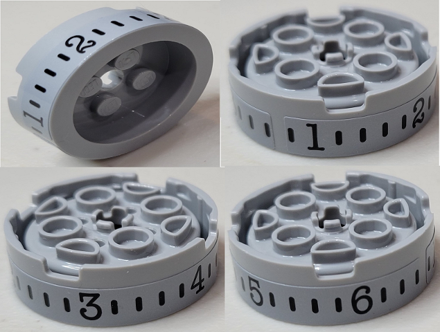 Brick, Round 4 x 4 with Recessed Center and Hole with Black Lines and Number 1, 2, 3, 4, 5, 6 Pattern (Sticker) - Set 910016