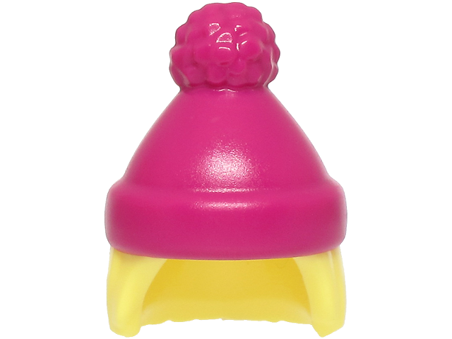 Minifigure, Hair Combo, Hair with Hat, Straight Shoulder Length with Molded Magenta Stocking Cap Pattern
