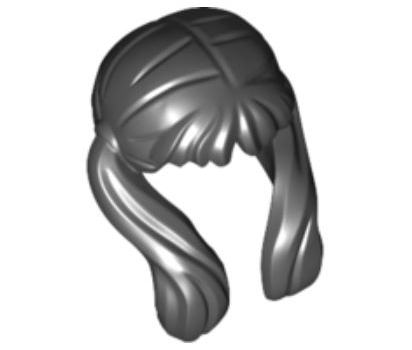 Minifigure, Hair Female Long with Bangs and Front Pigtails - Flexible Rubber
