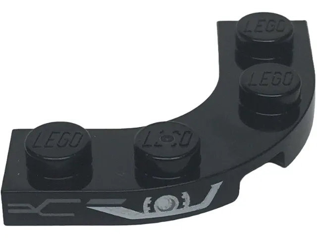 Plate, Round Corner 3 x 3 with 2 x 2 Curved Cutout with Silver and White Headlight and Dark Silver Grille Lines Pattern Model Left Side