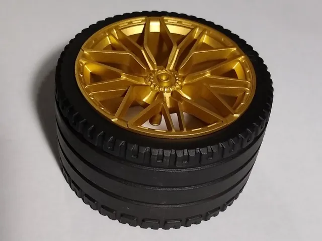 Wheel 62.3mm D. x 42mm Technic Racing Large with 10 'Y' Spokes with Black Tire 81.6 x 44 ZR Technic Straight Tread (68577 / 23799)
