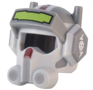 Minifigure, Headgear Helmet SW Raised Visor, Antennas, and Ear Covers with Molded Light Bluish Gray Front and Sides, Lime Eyepiece, Dark Red Stripe, and White Skull Pattern