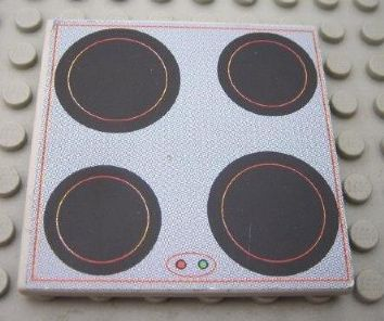 Tile 6 x 6 with Cooktop with Red Border Pattern (Sticker) - Set 3149