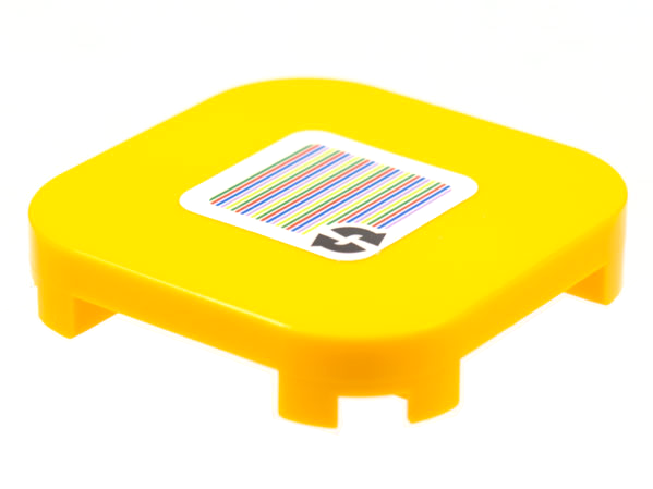 Tile, Modified 4 x 4 with Rounded Corners and 4 Feet with Super Mario Scanner Code 2 Arrows Cycle Pattern (Sticker) - Sets 71360 / 71439