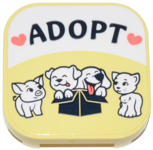 Tile, Modified 4 x 4 with Rounded Corners and 4 Feet with Pets, Coral Hearts, and Black 'ADOPT' Pattern (Sticker) - Set 42615