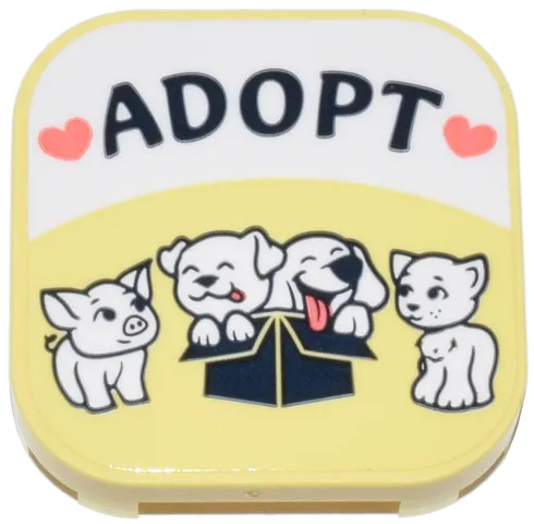 Tile, Modified 4 x 4 with Rounded Corners and 4 Feet with Pets, Coral Hearts, and Black 'ADOPT' Pattern (Sticker) - Set 42615