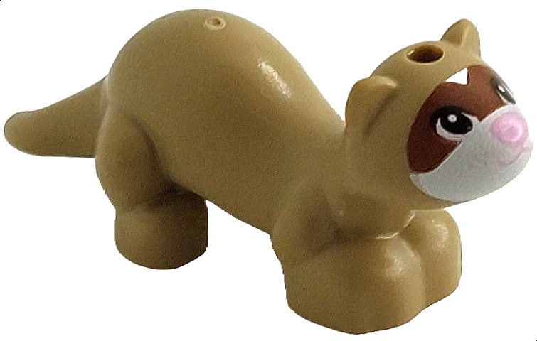 Ferret, Friends Style with White Face, Bright Pink Nose and Mouth and Black Eyes with Reddish Brown Contour Pattern (Bandit)