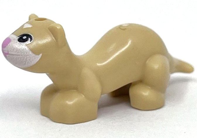 Ferret, Friends Style with White Face, Bright Pink Nose and Mouth and Black Eyes Pattern