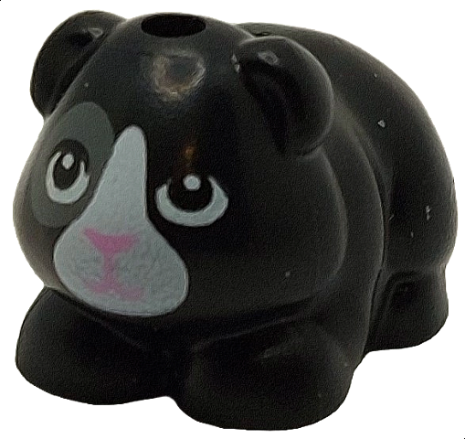 Guinea Pig, Friends Style with Bright Pink Nose and Mouth, Black Eyes with Dark Bluish Gray Contour Right Eye and White Muzzle Pattern (Lucky)