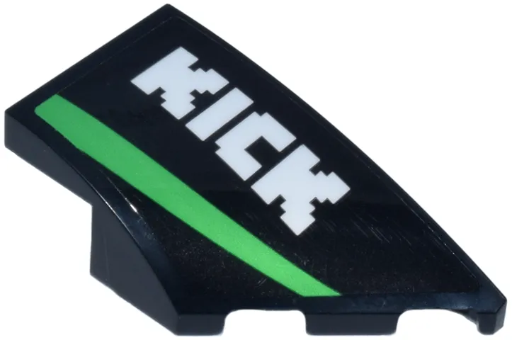 Wedge 4 x 2 Right No Studs with White 'KICK' Logo and Bright Green Stripe Pattern (Sticker) - Set 77247