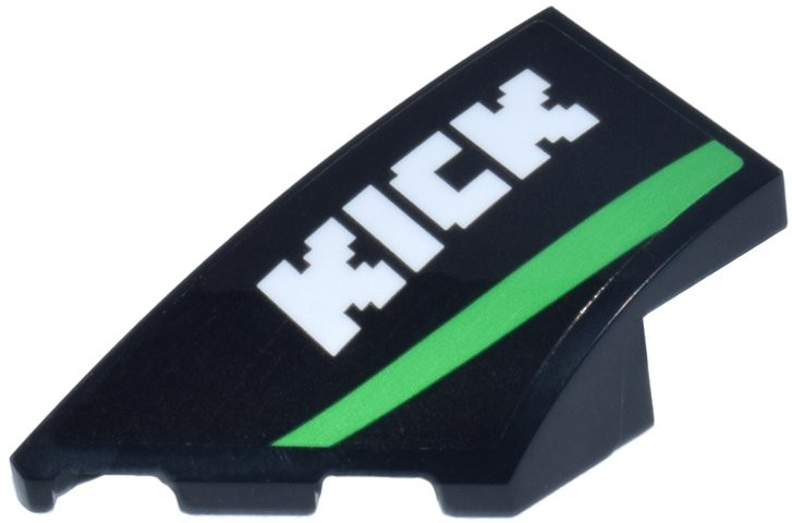 Wedge 4 x 2 Left No Studs with White 'KICK' Logo and Bright Green Stripe Pattern (Sticker) - Set 77247