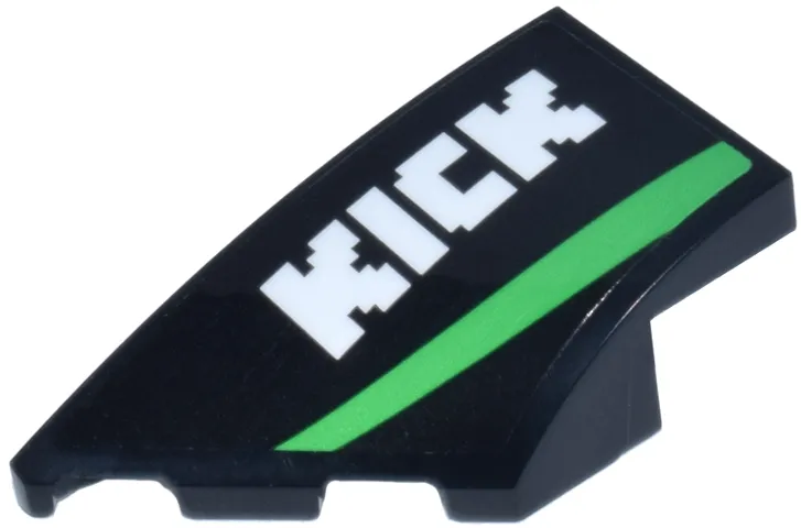 Wedge 4 x 2 Left No Studs with White 'KICK' Logo and Bright Green Stripe Pattern (Sticker) - Set 77247