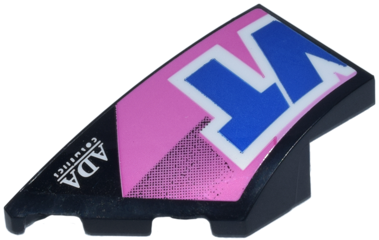 Wedge 4 x 2 Left No Studs with Blue and White 'VT' of BWT Logo on Bright Pink and Dark Pink Background Pattern (Sticker) - Set 77248