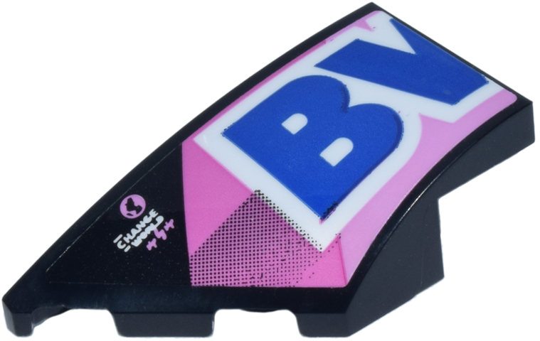 Wedge 4 x 2 Left No Studs with Blue and White 'BV' of BWT Logo on Bright Pink and Dark Pink Background Pattern (Sticker) - Set 77248