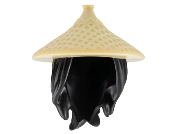 Mini Doll, Hair Combo, Hair with Hat, Long Hair with Braid with Molded Tan Conical Hat Pattern