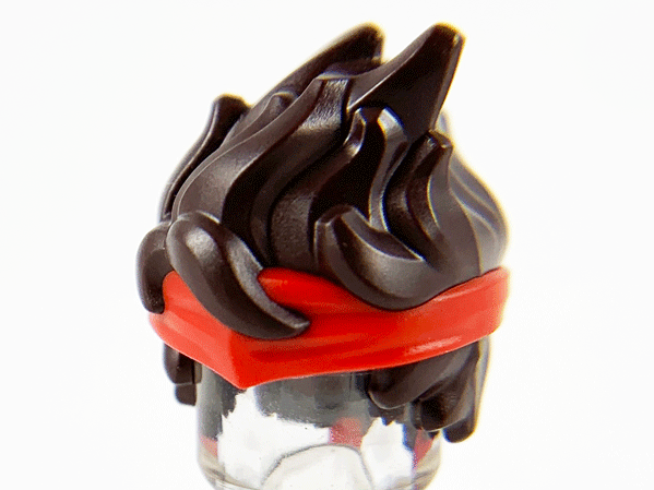 Minifigure, Hair Long and Spiky with Molded Red Bandana Headband Pattern