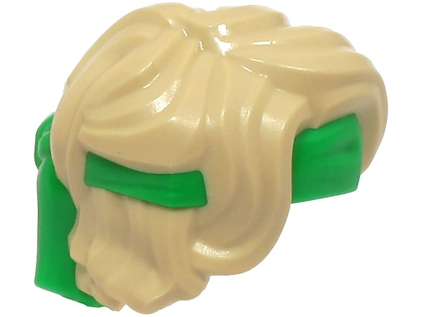 Minifigure, Hair Swept Back Tousled with Molded Bright Green Bandana Headband Pattern