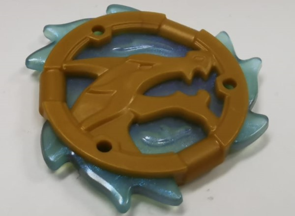 Ring 3 x 3 with Dragon Head with Molded Satin Trans-Light Blue Flames Pattern (Ninjago Wave Amulet)