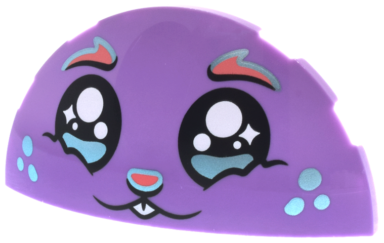 Brick, Round 3 x 6 x 1 Dome Half with Black Eyes with Highlights, Coral Eyebrows and Nose, Metallic Light Blue Spots on Cheeks, White Buck Teeth Pattern (Dreamzzz Bunchorro Face)