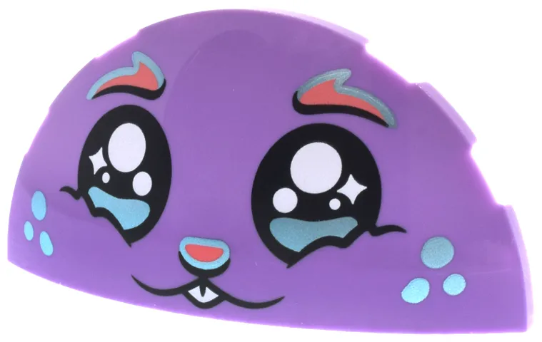 Brick, Round 3 x 6 x 1 Dome Half with Black Eyes with Highlights, Coral Eyebrows and Nose, Metallic Light Blue Spots on Cheeks, White Buck Teeth Pattern (Dreamzzz Bunchorro Face)