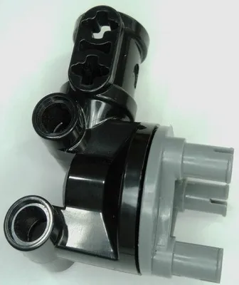 Technic, Steering, Wheel Hub Holder / Shock Absorber Head with 2 Pin Joiners and Shaft with 2 Axle Holes with Dark Bluish Gray Wheel Hub 3 Pins Round (69636 / 92909)