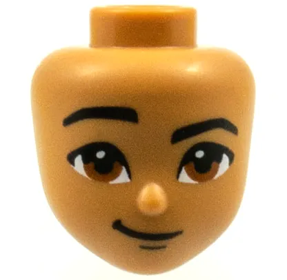 Mini Doll, Head Friends with Black Thick Eyebrows, Right Raised, Reddish Brown Eyes, Chin Dimple, and Lopsided Grin Pattern