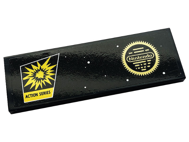 Tile 2 x 6 with Yellow Explosion, 'ACTION SERIES', and Nintendo Trademark Seal Pattern (Sticker) - Set 71374