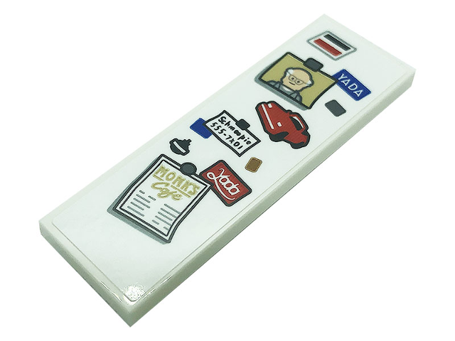 Tile 2 x 6 with Magnets, 'YADA', Car, 'Schmoopie 555-7X01', 'MONK'S Cafe' Menu, and Old Man Minifigure Photo Pattern (Sticker) - Set 21328