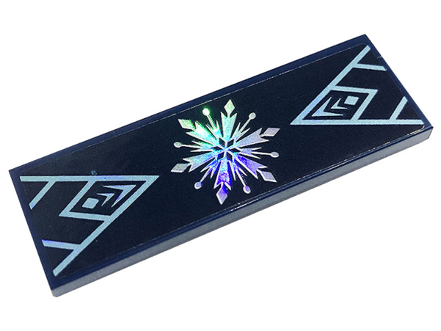 Tile 2 x 6 with Metallic Light Blue Snowflake and Ice Crystals on Dark Blue Background Pattern (Sticker) - Set 43197