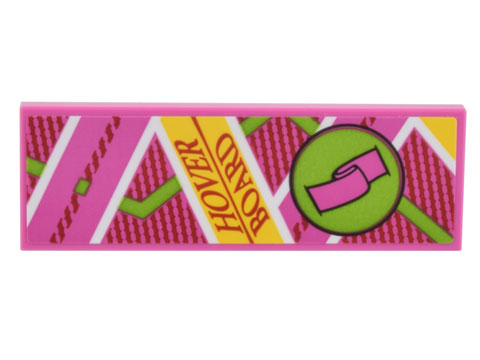 Tile 2 x 6 with Dark Pink, Yellow, Lime and White Diagonal Lines, Foot Strap, and 'HOVER BOARD' Pattern (Sticker) - Set 10300