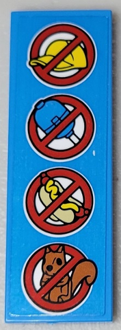 Tile 2 x 6 with Red Signs, No Hats, No Balloons, No Hot Dogs and No Squirrels Pattern (Sticker) - Set 10303