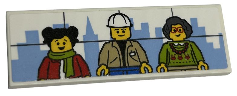 Tile 2 x 6 with Bright Light Blue City Skyline and 3 Minifigures Pattern (Sticker) - Set 40574