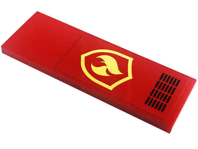 Tile 2 x 6 with Bright Light Yellow and Red Fire Logo Badge and Black Grille Pattern (Sticker) - Set 60282